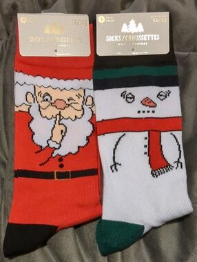 🎄Men's Holiday Crew Socks — Santa & Snowman Designs, Red & White